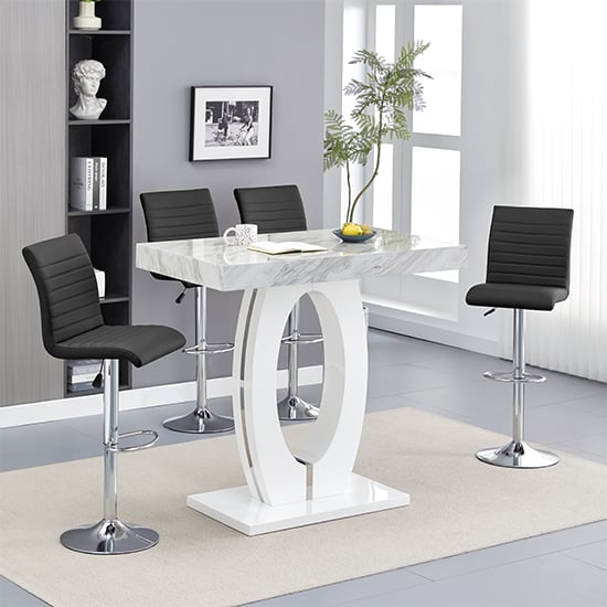 Read more about Halo magnesia marble effect bar table 4 ripple black stools