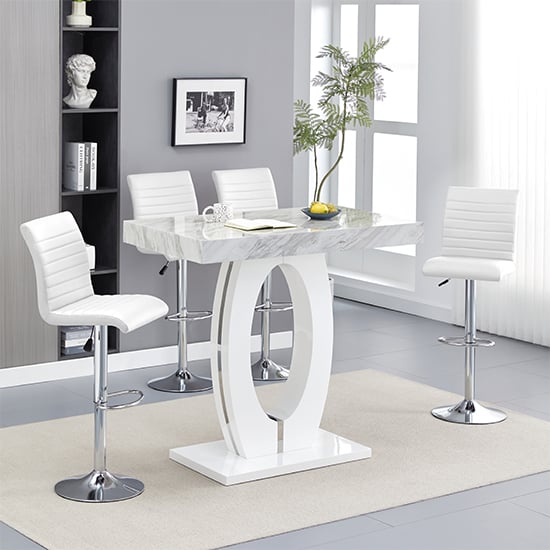 Read more about Halo magnesia marble effect bar table 4 ripple white stools