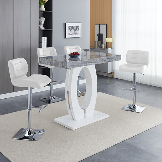 Product photograph of Halo Melange High Gloss Bar Table With 4 Candid White Stools from Furniture in Fashion