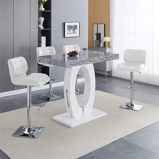 Read more about Halo melange high gloss bar table with 4 candid white stools