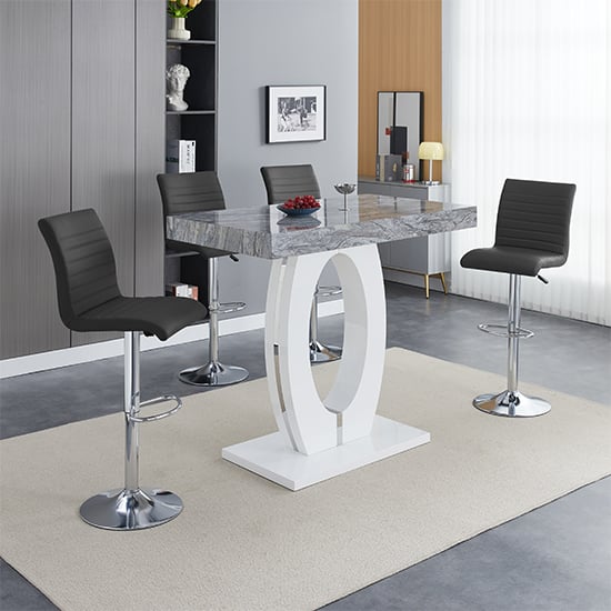 Product photograph of Halo Melange High Gloss Bar Table With 4 Ripple Black Stools from Furniture in Fashion