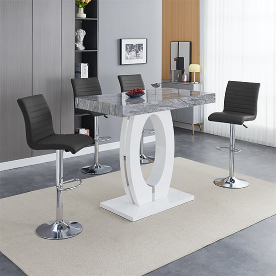Read more about Halo melange high gloss bar table with 4 ripple black stools