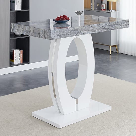 Halo Melange High Gloss Bar Table With 4 Ripple Grey Stools