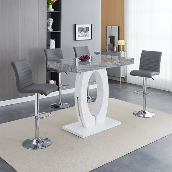 Product photograph of Halo Melange High Gloss Bar Table With 4 Ripple Grey Stools from Furniture in Fashion