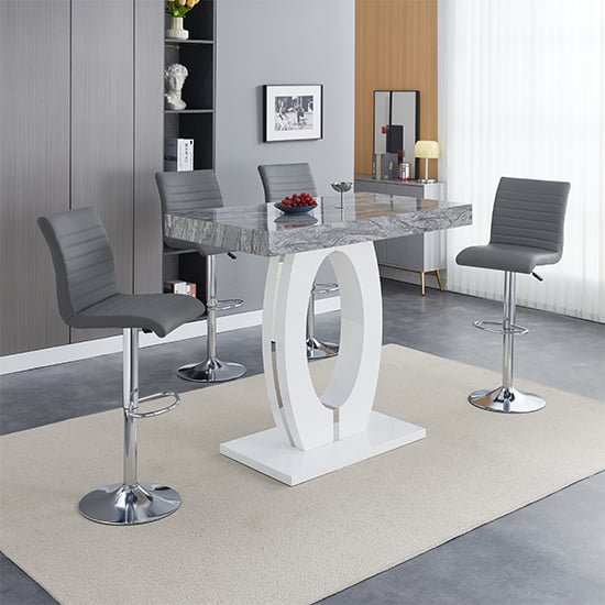 Read more about Halo melange high gloss bar table with 4 ripple grey stools