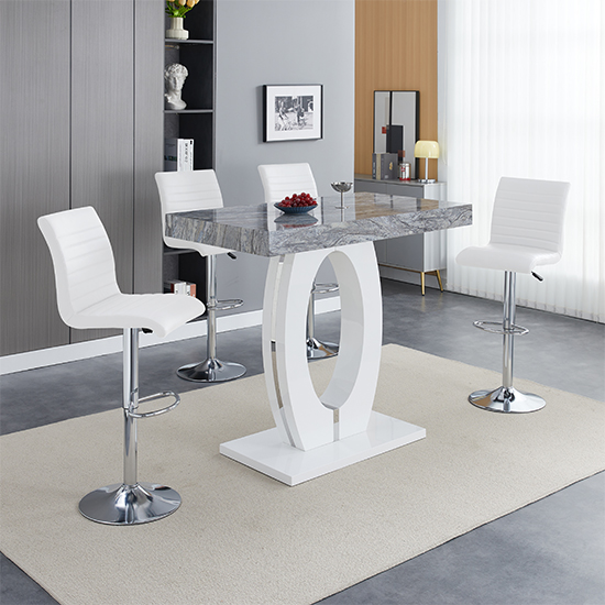 Read more about Halo melange high gloss bar table with 4 ripple white stools