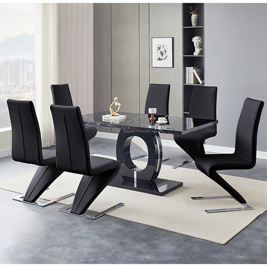 Product photograph of Halo Milano Effect Gloss Dining Table 6 Demi Z Black Chairs from Furniture in Fashion