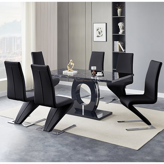 Read more about Halo milano effect gloss dining table 6 demi z black chairs