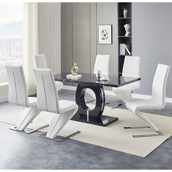 Product photograph of Halo Milano Effect Gloss Dining Table 6 Demi Z White Chairs from Furniture in Fashion