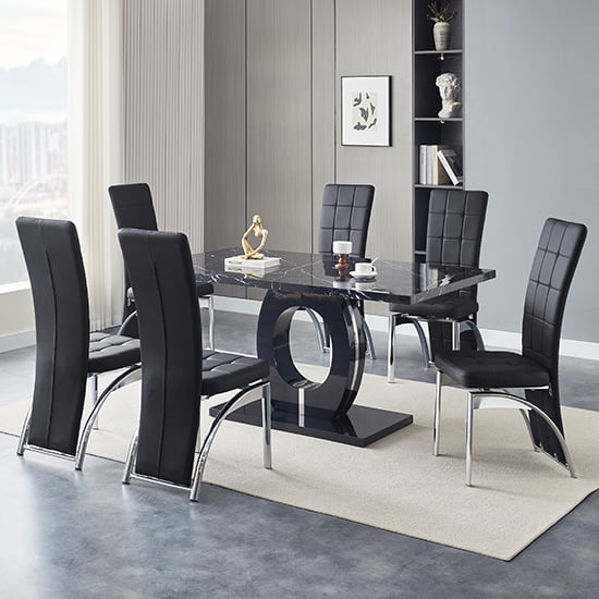 Read more about Halo milano effect gloss dining table 6 ravenna black chairs