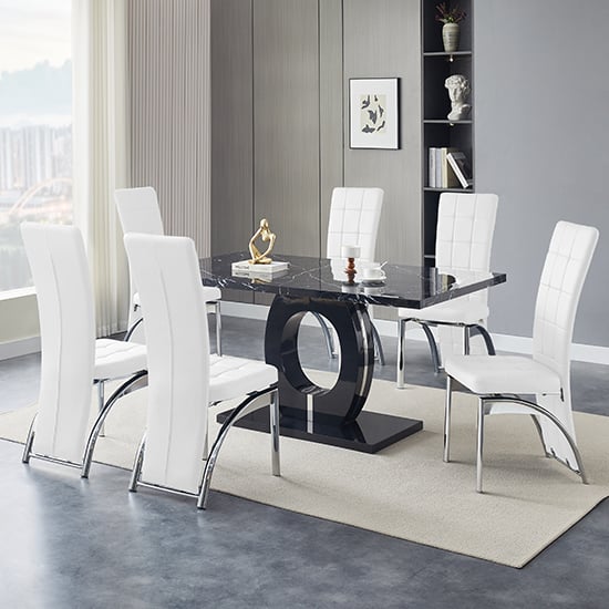 Product photograph of Halo Milano Effect Gloss Dining Table 6 Ravenna White Chairs from Furniture in Fashion
