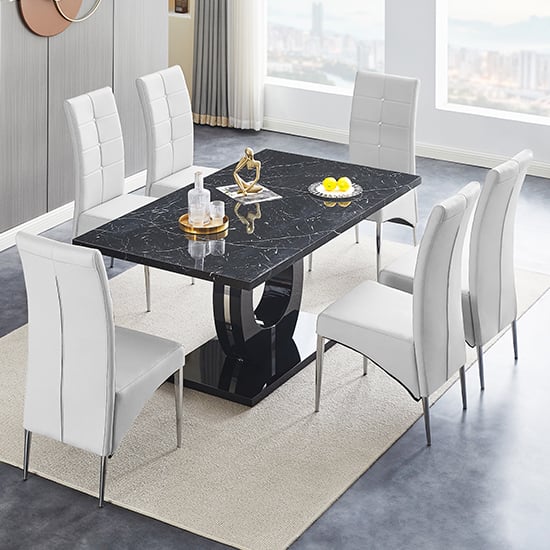 Product photograph of Halo Milano Effect High Gloss Dining Table 6 Vesta White Chairs from Furniture in Fashion