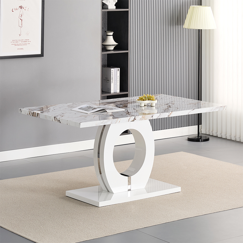 Halo Milo Marble Effect Dining Table 6 Ravenna Black Chairs