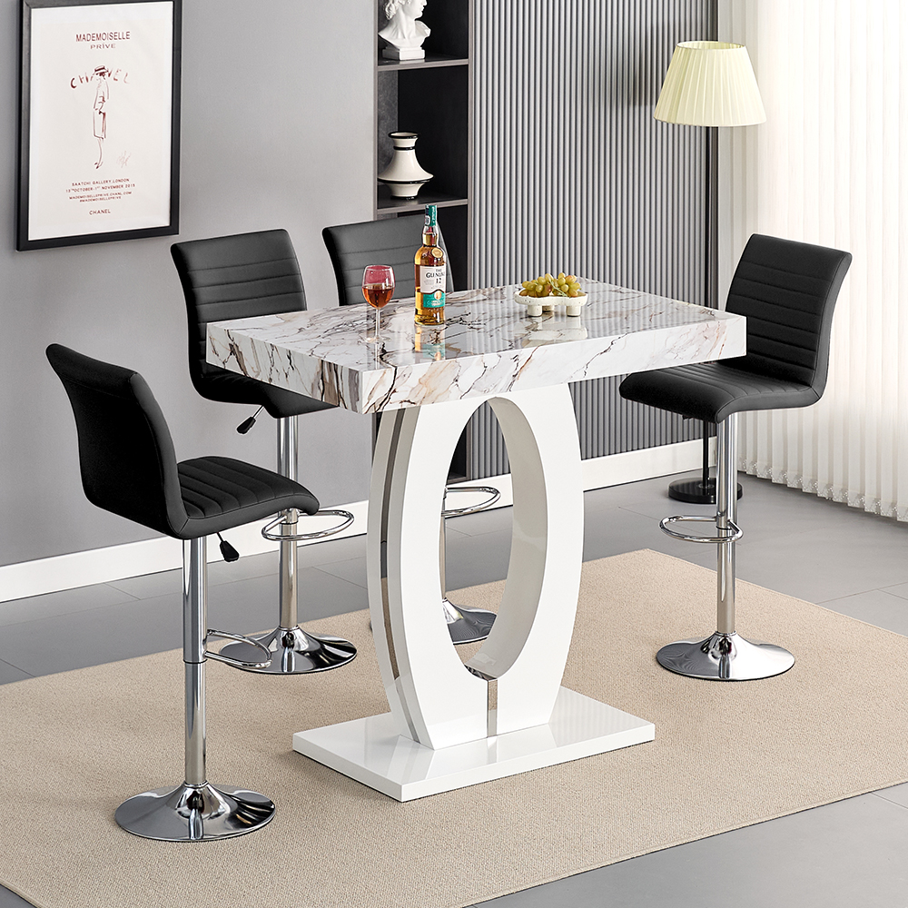 Read more about Halo milo marble effect bar table with 4 ripple black stools