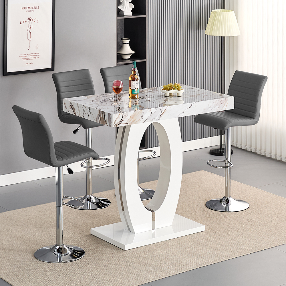 Read more about Halo milo marble effect bar table with 4 ripple grey stools