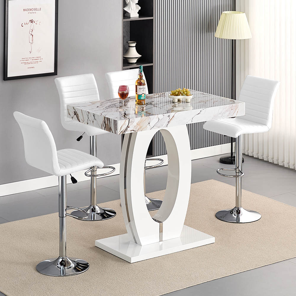 Read more about Halo milo marble effect bar table with 4 ripple white stools