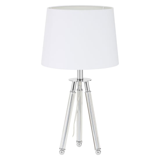 Read more about Haloca white fabric shade table lamp with chrome tripod base