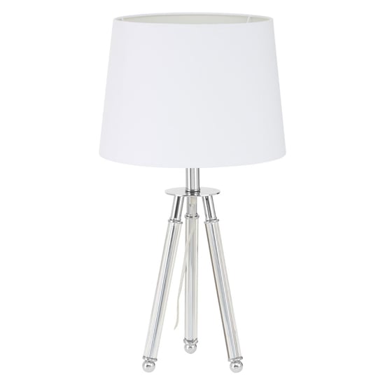 Haloca White Fabric Shade Table Lamp With Chrome Tripod Base