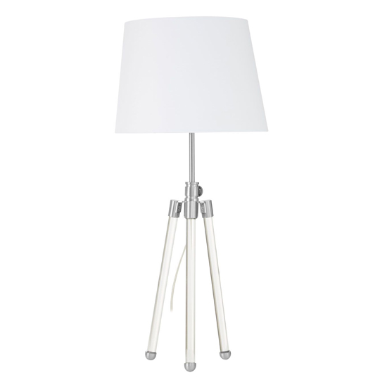 Haloca White Fabric Shade Table Lamp With Nickel Tripod Base