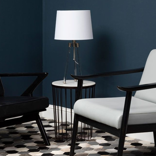 Haloca White Fabric Shade Table Lamp With Nickel Tripod Base
