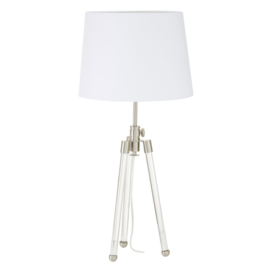 Read more about Haloca white fabric shade table lamp with nickel tripod base