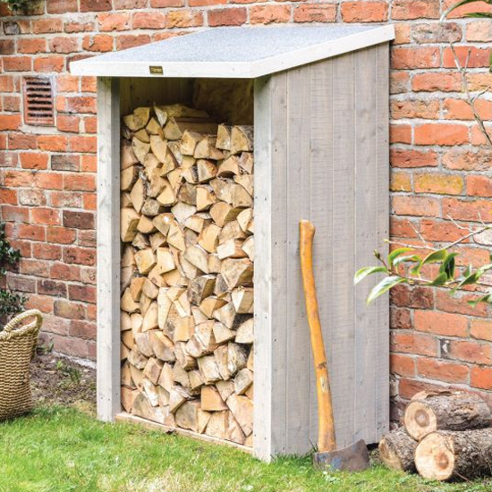 Read more about Halstead wooden log store in grey wash