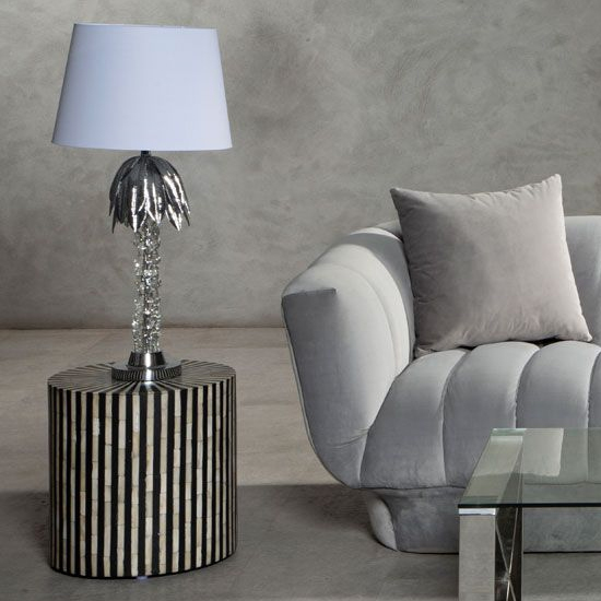 Halta White Fabric Shade Table Lamp With Chrome Metal Base