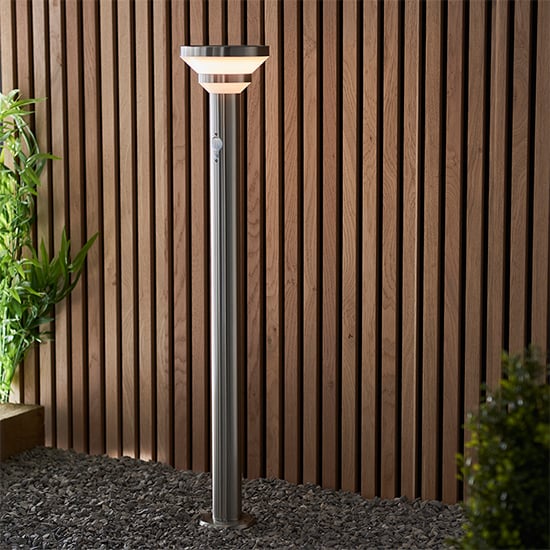 Product photograph of Halton Led Pir Outdoor Bollard Photocell In Brushed Steel from Furniture in Fashion
