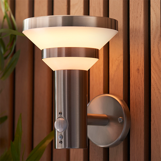 Product photograph of Halton Led Pir Outdoor Wall Photocell In Brushed Steel from Furniture in Fashion