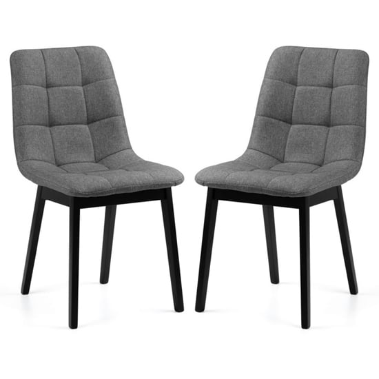 Halver Grey Linen Fabric Dining Chairs In Pair