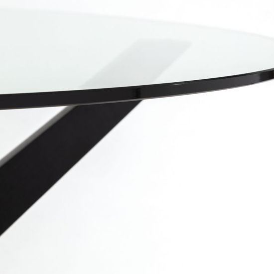 Halver Round Clear Glass Dining Table With Black Wooden Legs