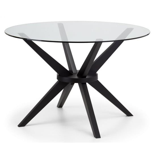 Halver Round Clear Glass Dining Table With Black Wooden Legs_1