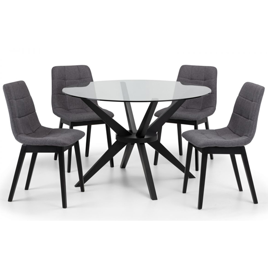 Halver Round Clear Glass Dining Table With 4 Grey Chairs Furniture in