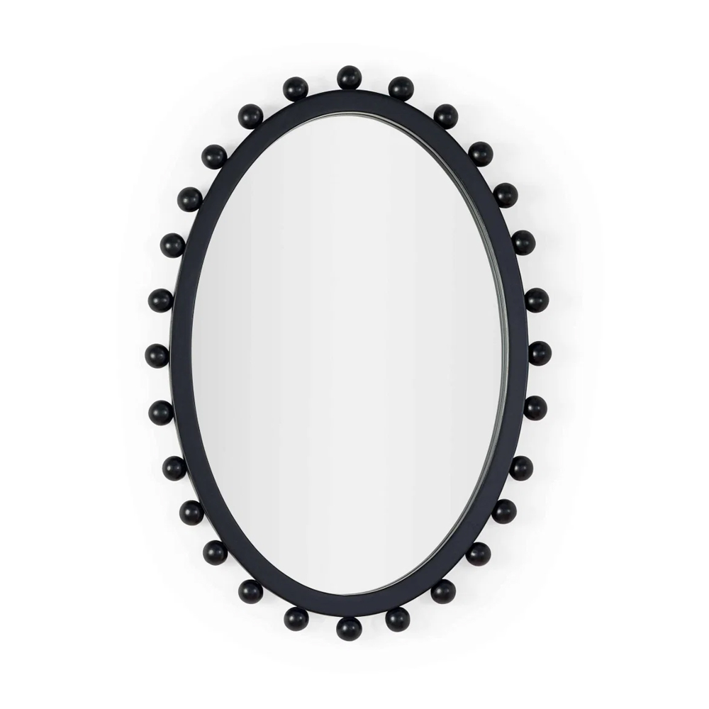 Halviro Glass Oval Beaded Wall Mirror with Black Frame