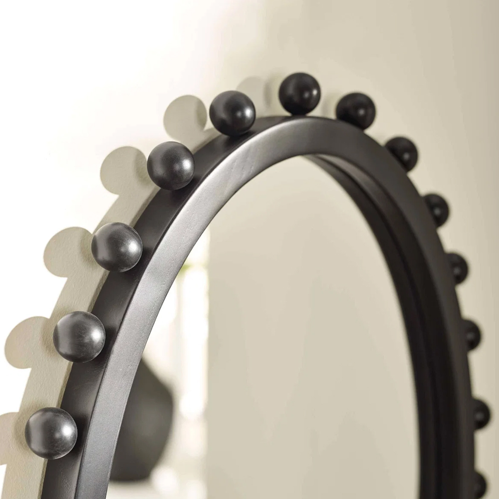 Halviro Glass Oval Beaded Wall Mirror with Black Frame