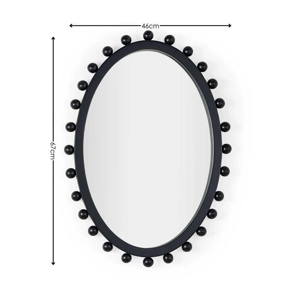 Halviro Glass Oval Beaded Wall Mirror with Black Frame
