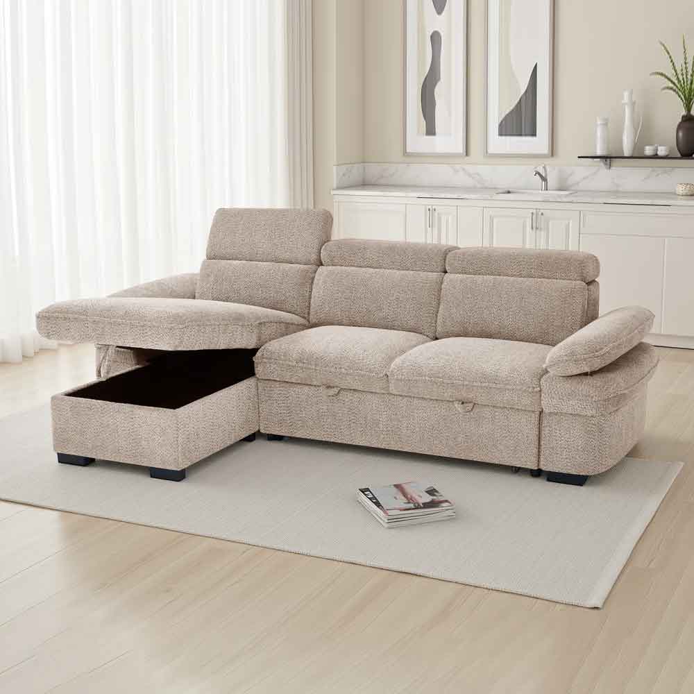 Halzen Fabric Corner SofaBed in Beige