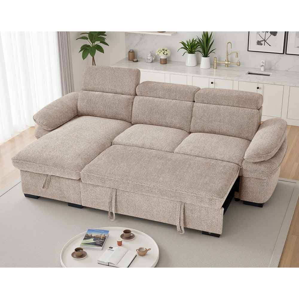 Halzen Fabric Corner SofaBed in Beige