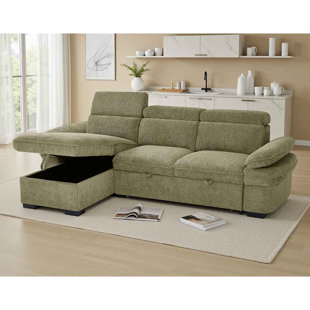Halzen Fabric Corner SofaBed in Green
