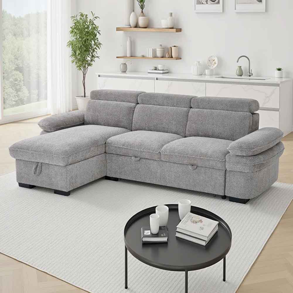 Halzen Fabric Corner SofaBed in Grey
