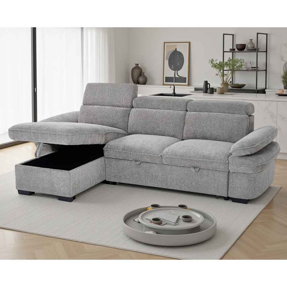 Halzen Fabric Corner SofaBed in Grey