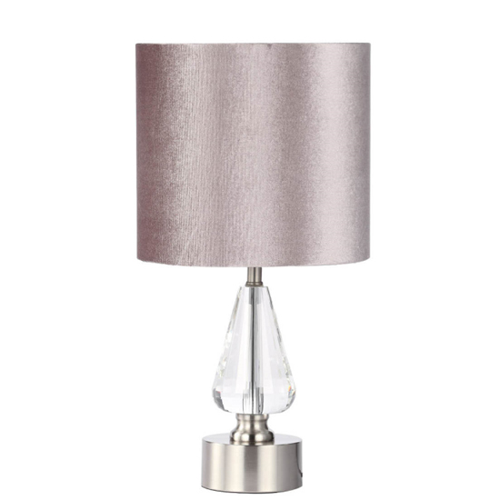 Hamburg Light Grey Velvet Shade Table Lamp With Crystal Base thumbnail