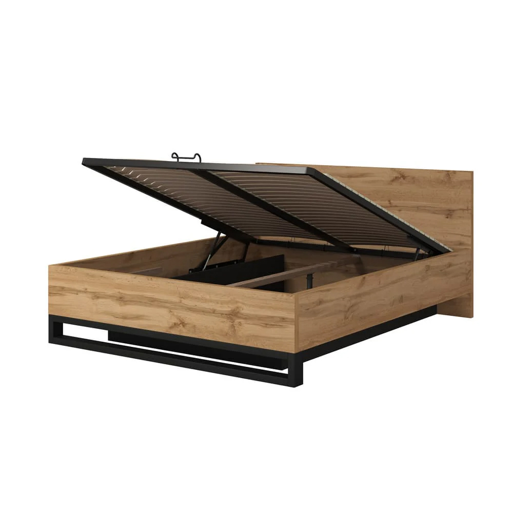 Hamburg Wooden Storage Ottoman Double Bed In Wotan Oak