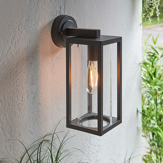 Hamden Clear Glass Wall Light In Textured Black