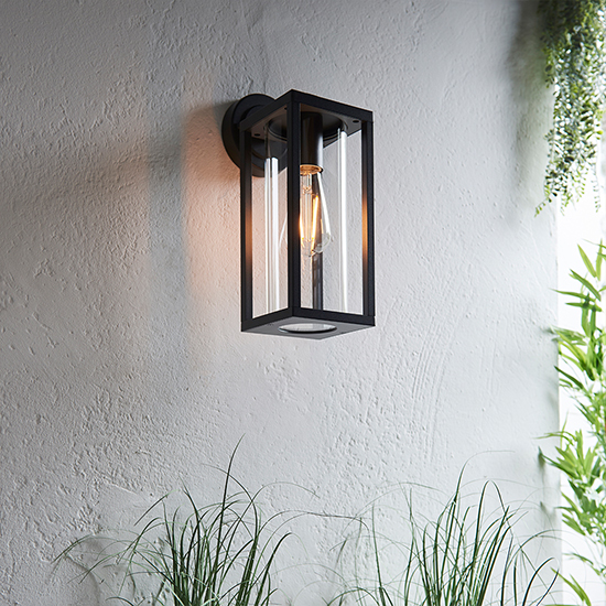 Hamden Clear Glass Wall Light In Textured Black
