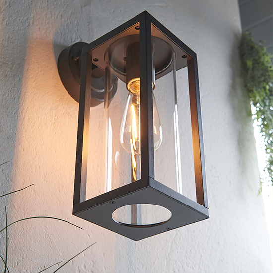 Hamden Clear Glass Wall Light In Textured Black