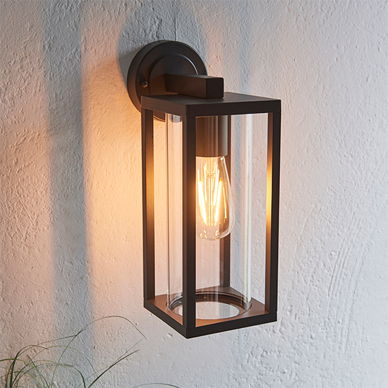 Hamden Clear Glass Wall Light In Textured Black