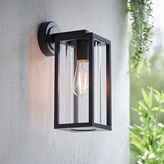 Product photograph of Hamden Clear Glass Wall Light In Textured Black from Furniture in Fashion