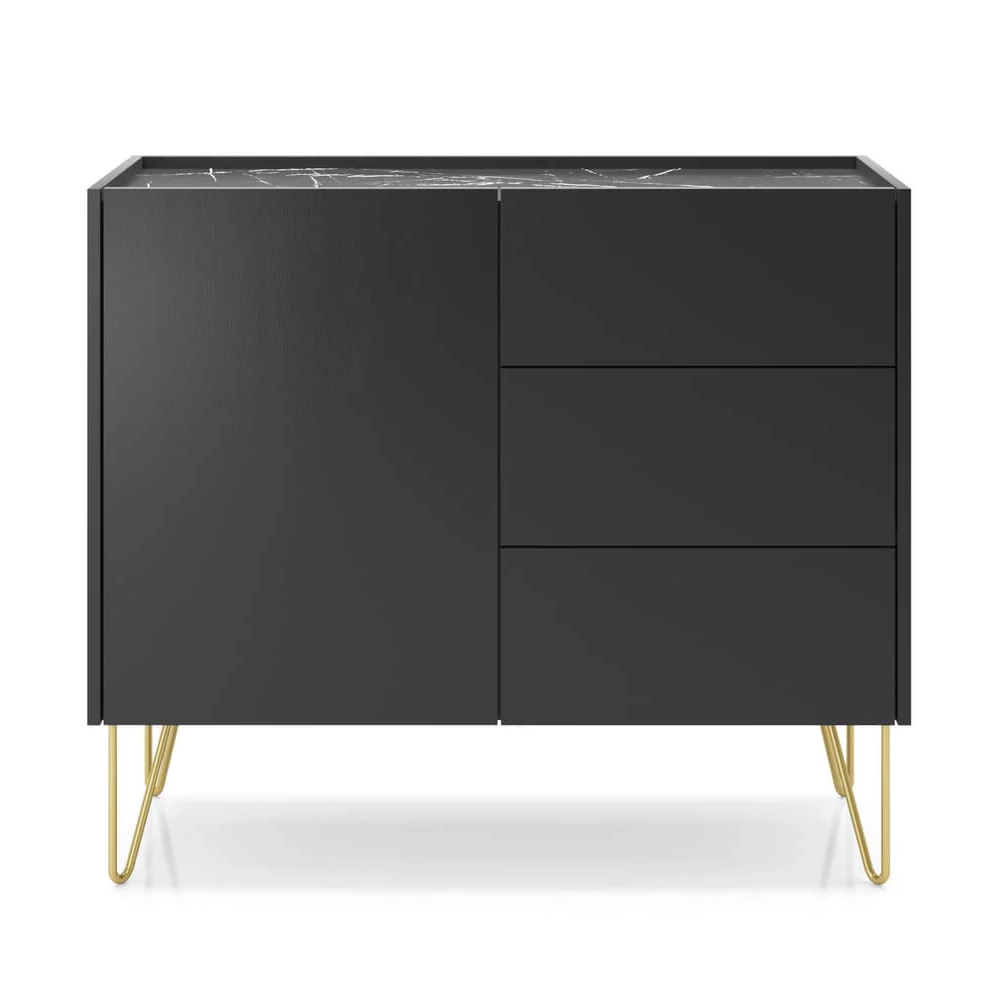 Hamden Wooden Sideboard With 1 Door 3 Drawers In Black