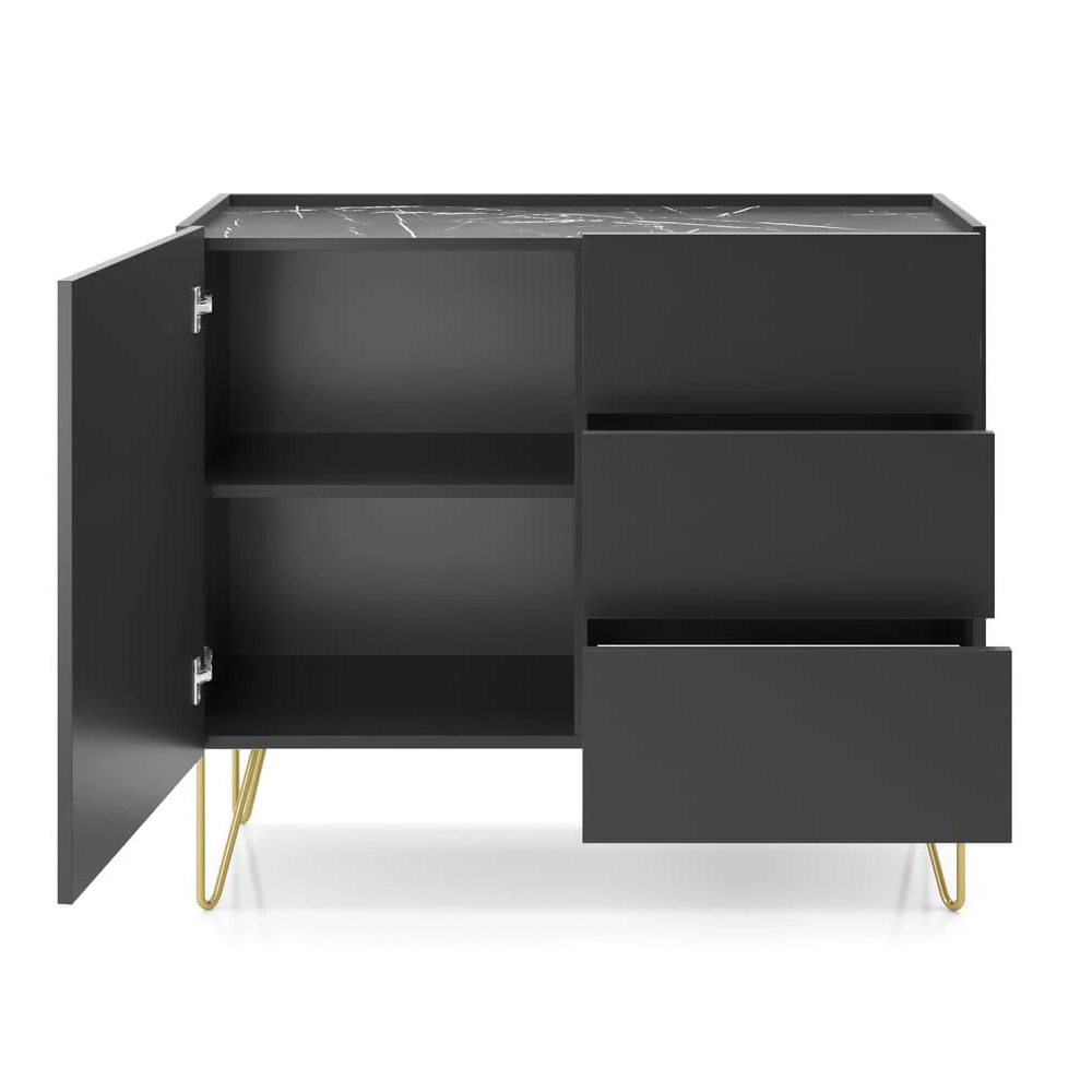 Hamden Wooden Sideboard With 1 Door 3 Drawers In Black